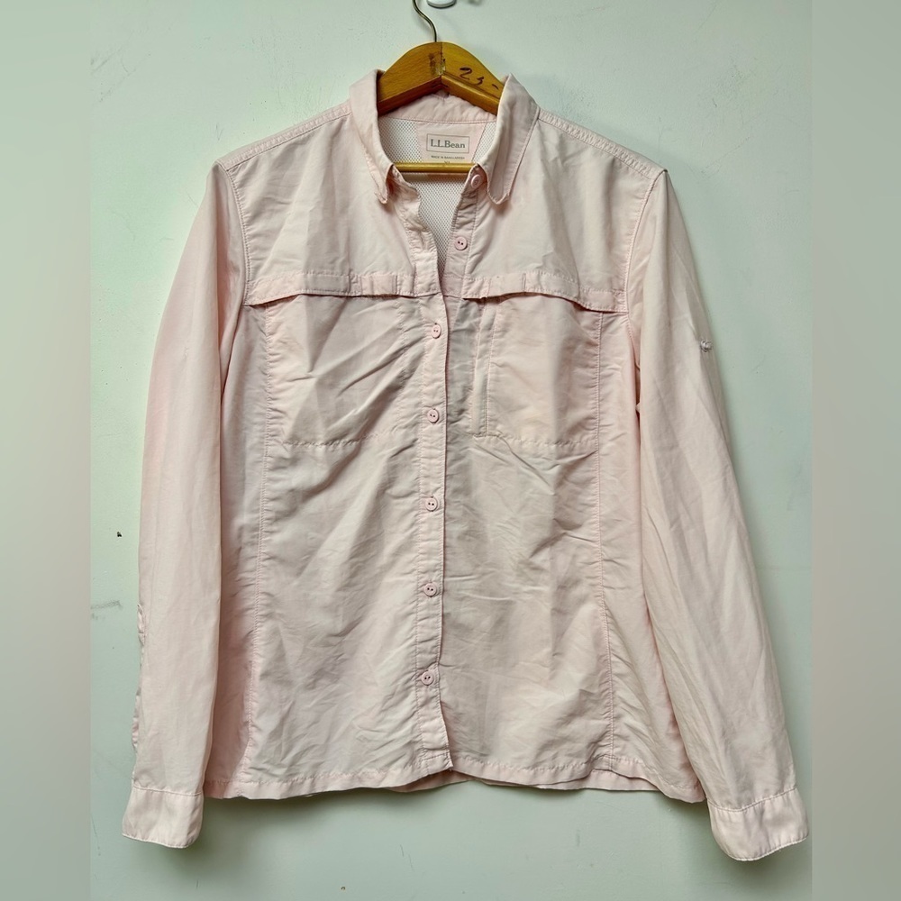 L.L BEAN VINTAGE Lightweight Long Sleeve Cargo peach Color Shirt size XL
